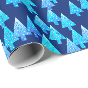 Papel De Presente Flores de Natal modernas - azul de cobalto