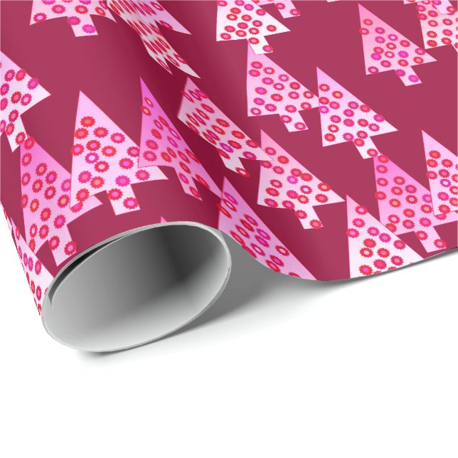 Papel De Presente Flores de Natal modernas - vinho e rosa (Ponta do rolo)