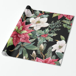Papel De Presente Flores de Natal - Poinsettias Brancas Vermelhas Pr
