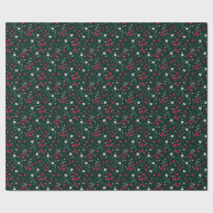 Papel De Presente Flores de Natal verdes vermelhas e brancas