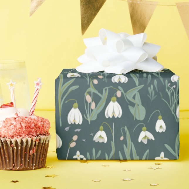 Papel De Presente Flores de Neve Branca (Festa de aniversário)