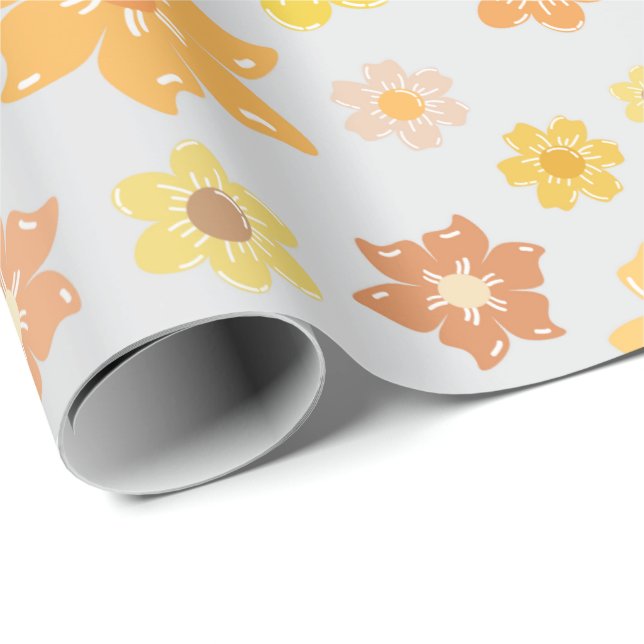 Papel De Presente Flores de Ouro de outono de Cozy Cinzas leves sem  (Ponta do rolo)