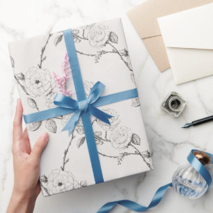 Papel De Presente Flores de Outono Preto Creme