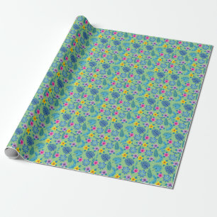 Papel De Presente Flores de Padrão Brilhantes Corantes