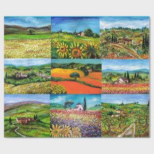 PAPEL DE PRESENTE FLORES DE PAISAGEM DA TÚSCULA,PAPÉIS,CAMPOS DE FLO