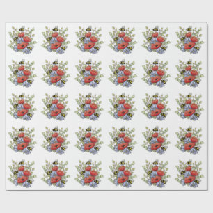 Papel De Presente Flores de Papoula e Desenho Digital de Abelhas, Bo