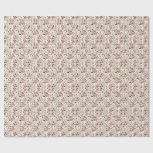 Papel De Presente Flores de Peônia Rosa Arte de Padrão Floral Botâni (Aberto)