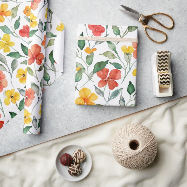 Papel De Presente Flores de Pêssego Amarelo Vermelho Aniversário (Artesanato)