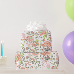 Papel De Presente Flores de Pêssego com Aves Marinhas