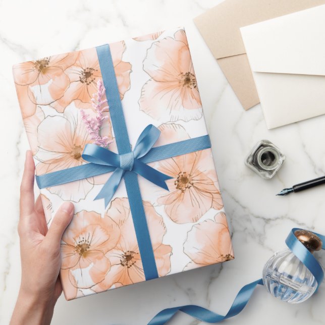 Papel De Presente Flores de Pêssego Lindas Aniversário (Presentear)