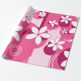 Papel De Presente Flores de Pétalas Brancas com Contornos Rosas