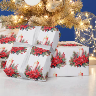 Papel De Presente Flores de Poinsettia de Natal em aquarela, Frutas