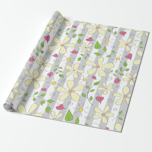 Papel De Presente Flores de primavera chamomile daisy floral feliz