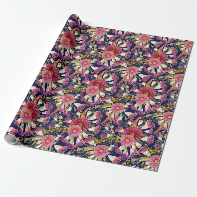 Papel De Presente Flores de Primavera de Eucalipto e Acácia (Desenrolado)
