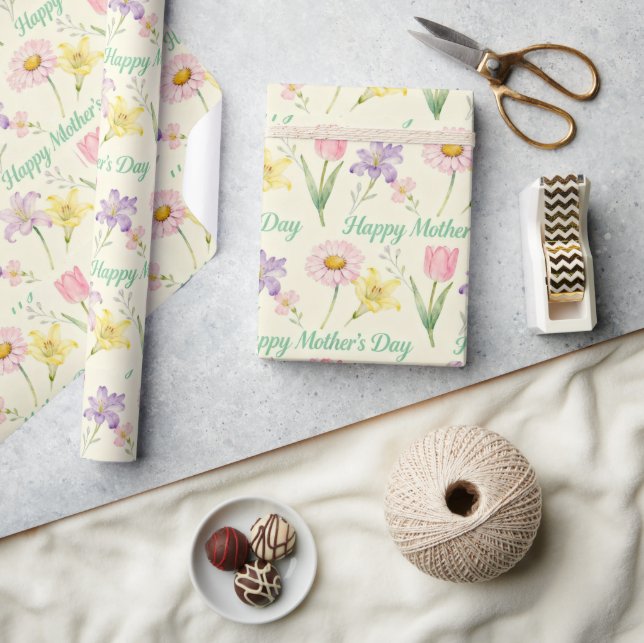 Papel De Presente Flores de Primavera Dia das Mães (Artesanato)