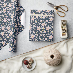Papel De Presente Flores de primavera em azul escuro