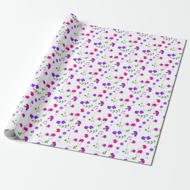 Papel De Presente Flores de primavera em roxo e rosa (Desenrolado)