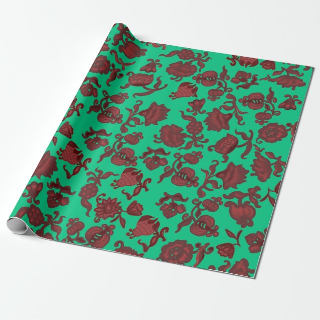 Papel De Presente Flores de Promoção Bohemian Chic Floral Boho Verde (Desenrolado)