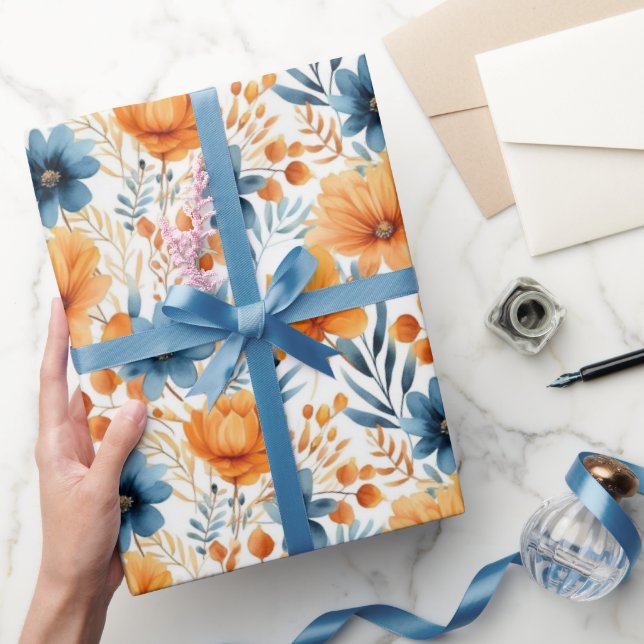 Papel De Presente Flores de Queda Bonito de Aquarela (Presentear)