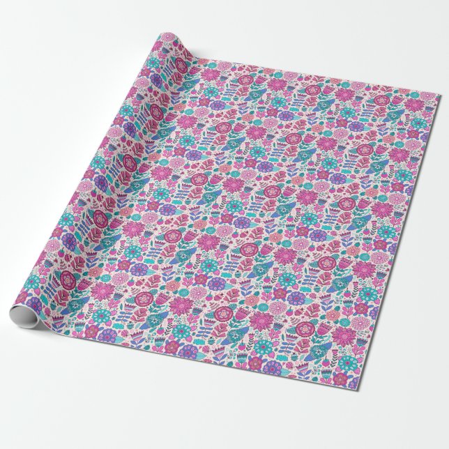Papel De Presente Flores de rabisco botânico, textura perfeita e vin (Desenrolado)