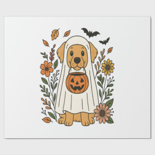 Papel De Presente Flores de Retriever Dourado de Halloween