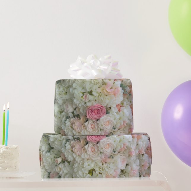 Papel De Presente Flores de rosa brancas e rosa (Presentes para festas)