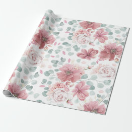 Papel De Presente Flores de Rosa Dusty Padrão Moderno Elegante