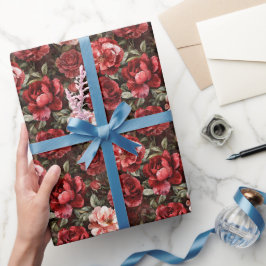 Papel De Presente Flores de Rosa Rosa e Vermelha Chuva de Noiva