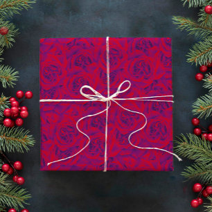 Papel De Presente Flores de Rosa vibrantes Vermelho Roxo Floral