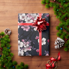 Papel De Presente Flores de Sakura Rosa Negra, Design de padrão,