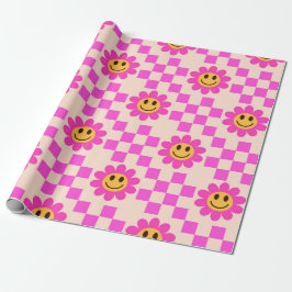Papel De Presente Flores de Sorriso Rosa Quente Verificadas com quad