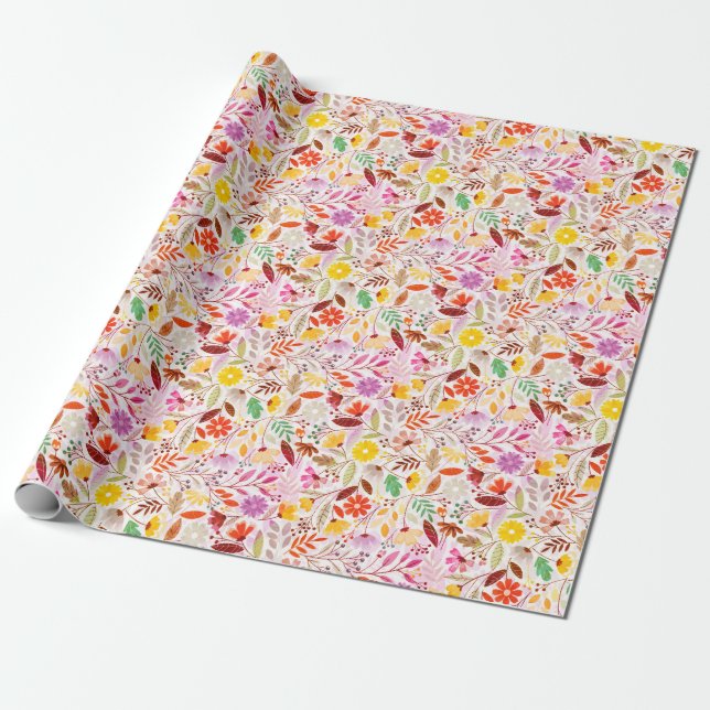 Papel De Presente Flores de Tulipa de Casamento da Primavera Laranja (Desenrolado)