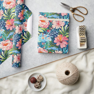 Papel De Presente Flores de Verão Tropical Padrão Floral Bonito