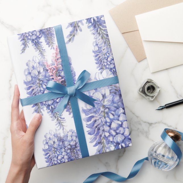Papel De Presente Flores de Wisteria Roxo Elegante (Presentear)