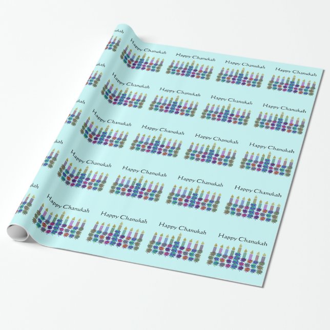 Papel De Presente Flores decorativas Chanukah Menorah (Desenrolado)