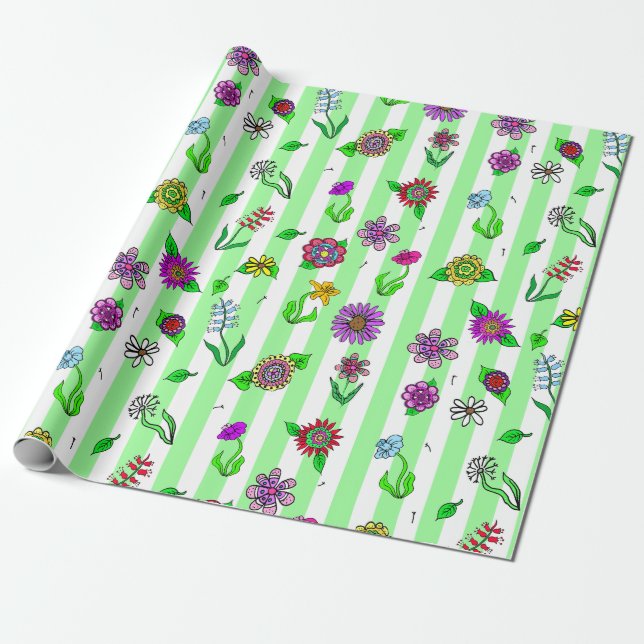 Papel De Presente Flores Desenhadas À Mão (Desenrolado)