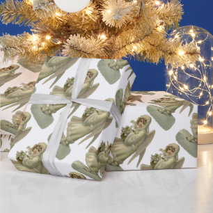 Papel De Presente Flores do anjo do natal vintage, Victorian cortado