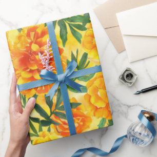Papel De Presente Flores do Tipo Marigold Amarelo-Laranja e Laranja