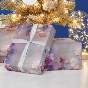 Papel De Presente Flores Douradas Roxas Brancas Femininas