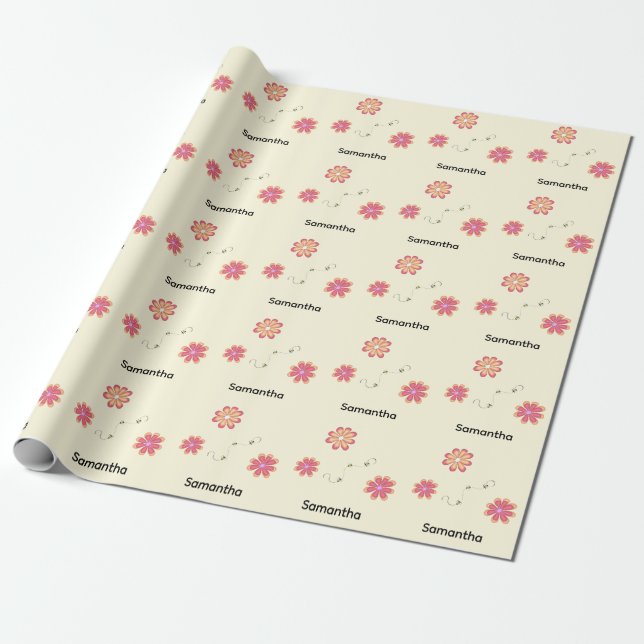 Papel De Presente Flores e Abelhas Personalizadas (Desenrolado)