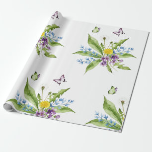 Papel De Presente Flores e borboletas
