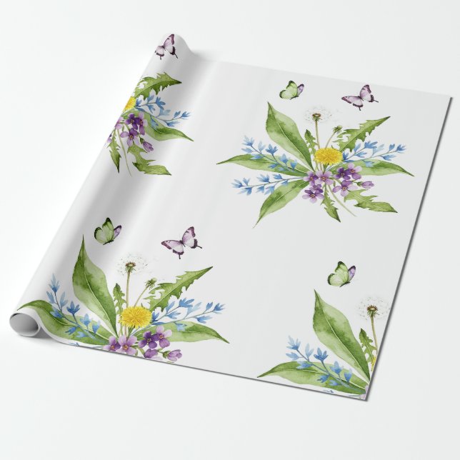 Papel De Presente Flores e borboletas (Desenrolado)