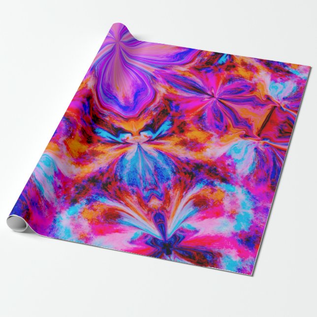 Papel De Presente Flores e borboletas na Abstrato (Desenrolado)