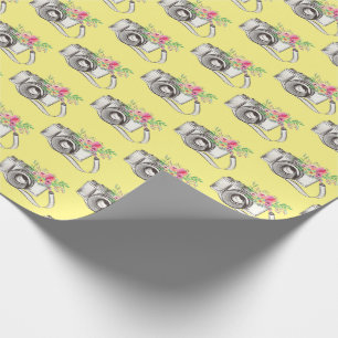 Papel De Presente Flores e câmara em papel de enrolamento amarelo