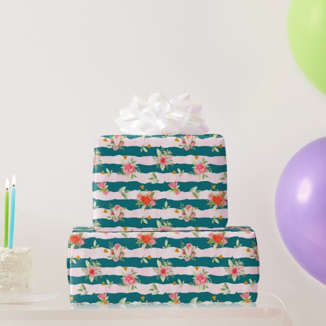 Papel De Presente Flores e Corações de Aquarela (Presentes para festas)