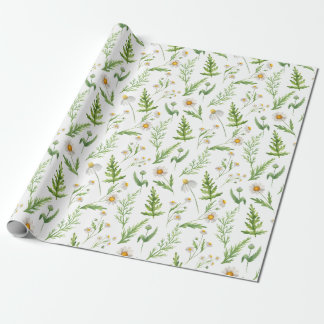 Papel De Presente Flores e Ferns — Papel de enrolamento por aquarela