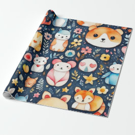 Papel De Presente Flores e flores, animais Enroscados Papel