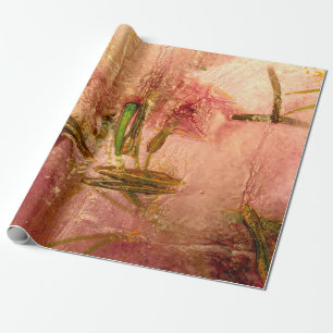 Papel De Presente Flores e folhas congeladas. Blossomas no cubo de g