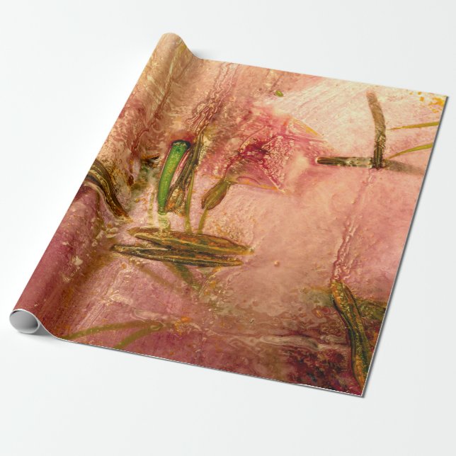Papel De Presente Flores e folhas congeladas. Blossomas no cubo de g (Desenrolado)