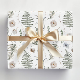 Papel De Presente Flores e Folhas de Samambaia Floresta Floral Botân